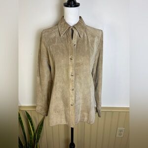 Vintage Valerie Stevens PL Leather Suede Shirt Jacket Tan Y2K Western Chic Coat